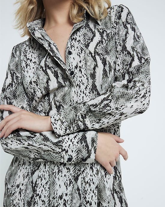River Island Womens Midi Shirt Dress Grey Long Sleeve Snake Print - Image 3