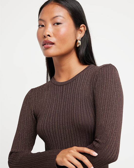 River Island Womens Midi Dress Petite Brown Metallic Fringe - Image 2