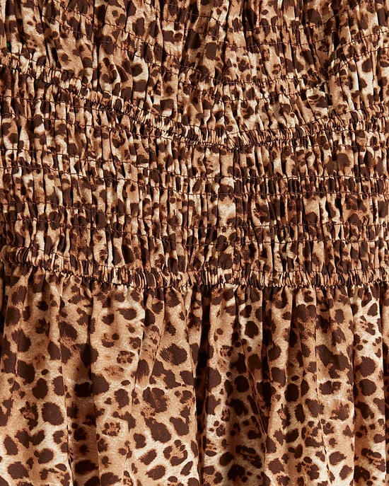 River Island Womens Midi Smock Dress Brown Leopard Print Shirred - Image 4