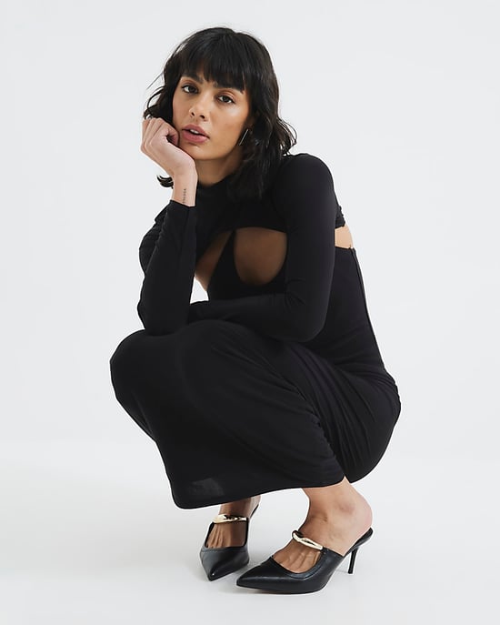 River Island Womens Midi Dress Black Long Sleeve Cut Out - Image 3