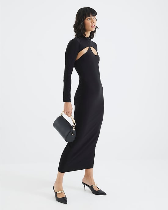 River Island Womens Midi Dress Black Long Sleeve Cut Out - Image 4