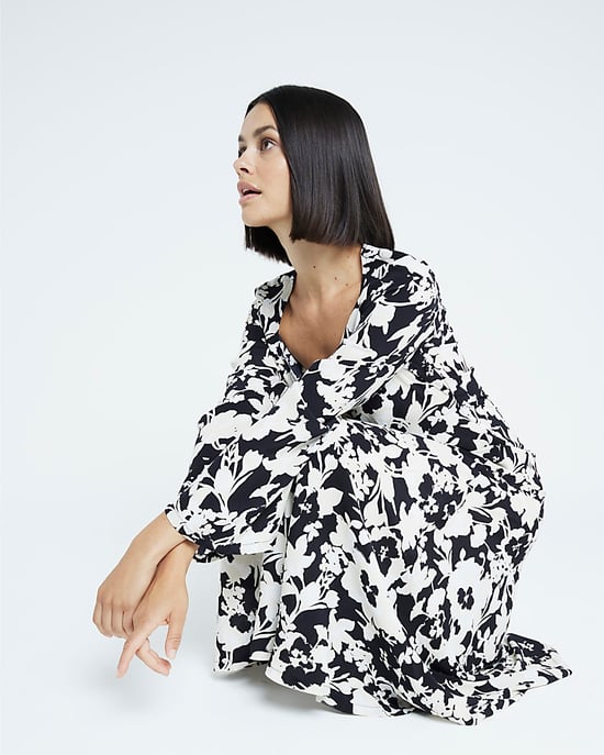 River Island Womens Midi Dress Black Floral Long Sleeve - Image 3