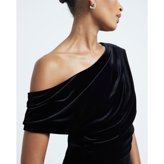 River Island Womens Midi Dress Black Velvet Drape - Image 3
