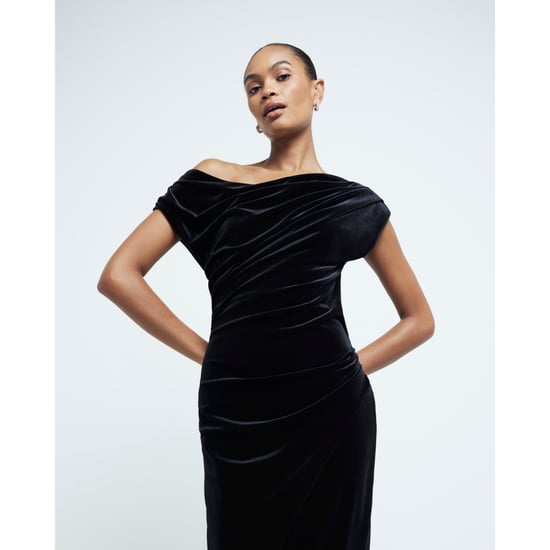 River Island Womens Midi Dress Black Velvet Drape - Image 5