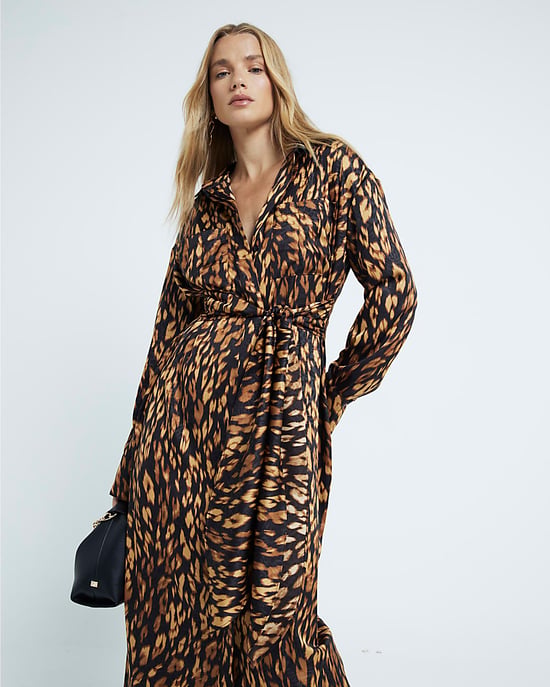 River Island Womens Midi Shirt Dress Black Leopard Print - Image 2