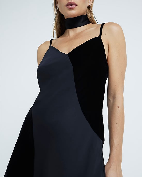 River Island Womens Midi Slip Dress Black Satin Velvet And Lace - Image 3