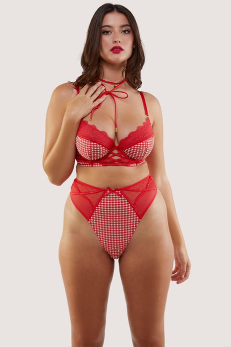 Bettie Page Lingerie Western Gingham & Lace High Waisted Thong - Image 5
