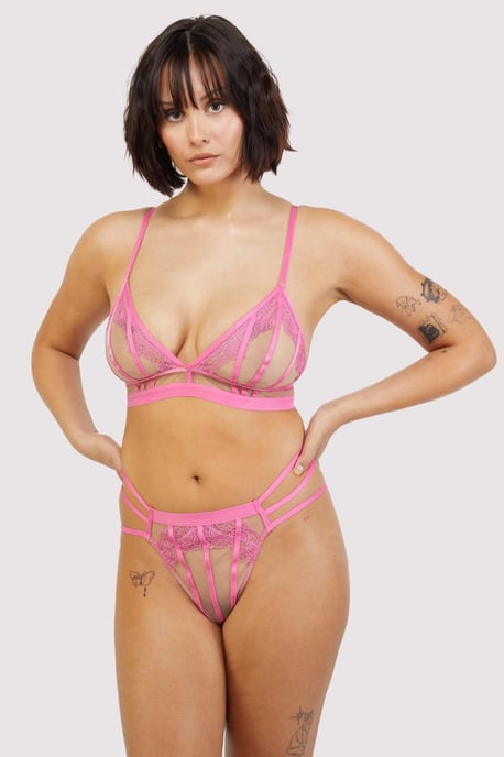 Wolf & Whistle After Dark Tasha Illusion Mesh Thong With Embroidery Trim & Elastic Strapping - Image 3