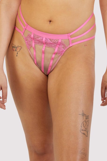 Wolf & Whistle After Dark Tasha Illusion Mesh Thong With Embroidery Trim & Elastic Strapping - Image 4