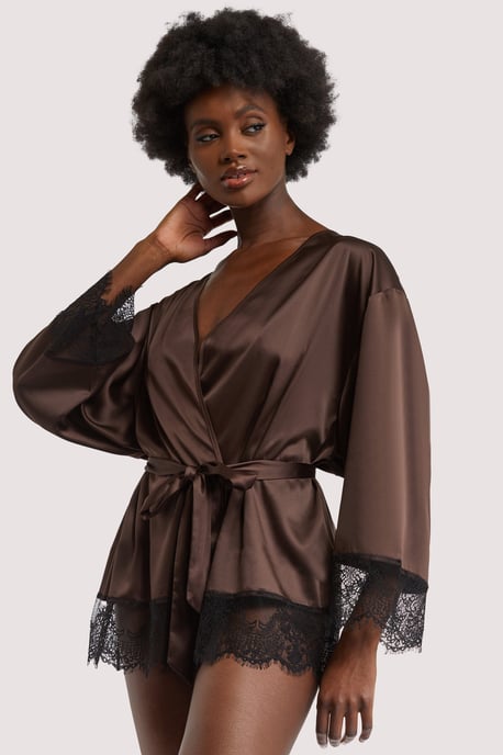 Wolf & Whistle Alaia Chocolate Brown Caged Kimono - Image 3