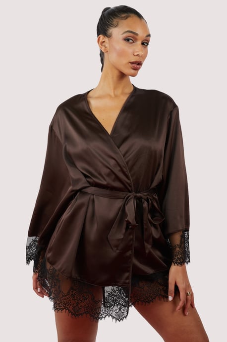 Wolf & Whistle Alaia Chocolate Brown Caged Kimono - Image 5