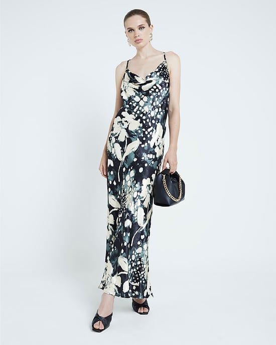 River Island Womens Maxi Slip Dress Grey Abstract Print Satin - Image 2