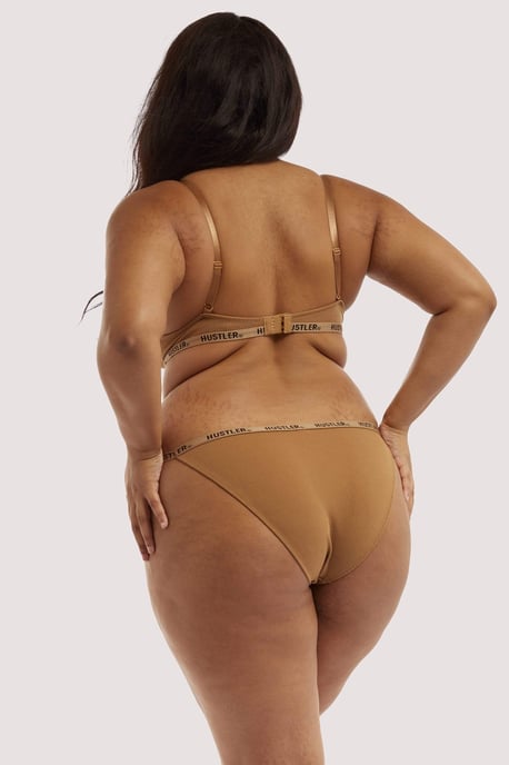Hustler Branded Ribbed Tanga Caramel Brief - Image 4