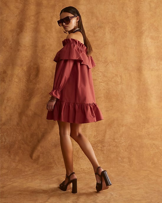 River Island Womens Mini Dress Red Frill Long Sleeve Bardot - Image 2