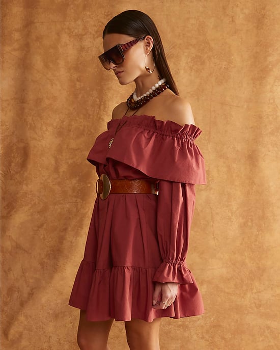 River Island Womens Mini Dress Red Frill Long Sleeve Bardot - Image 3