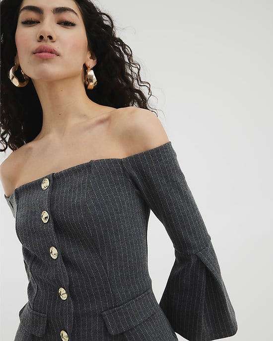 River Island Womens Mini Dress Grey Pinstripe Bardot Layer - Image 4