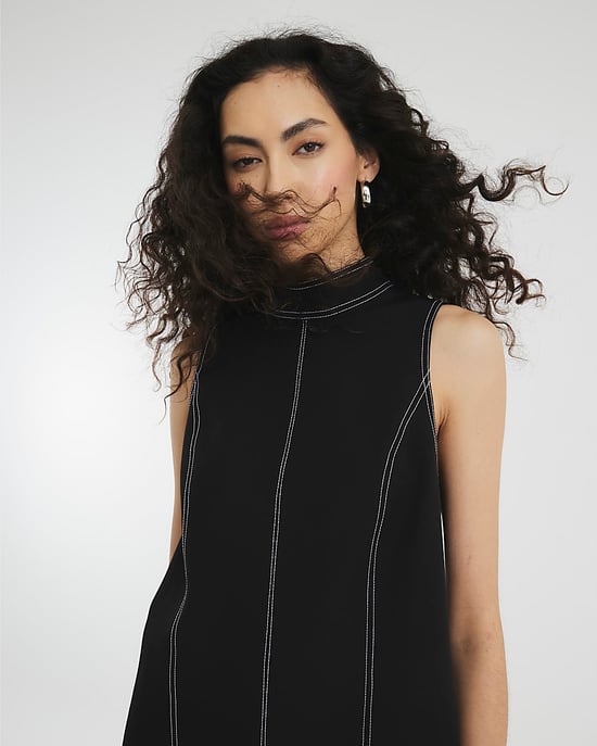 River Island Womens Mini Dress Black Sleeveless Crepe Stitch - Image 2