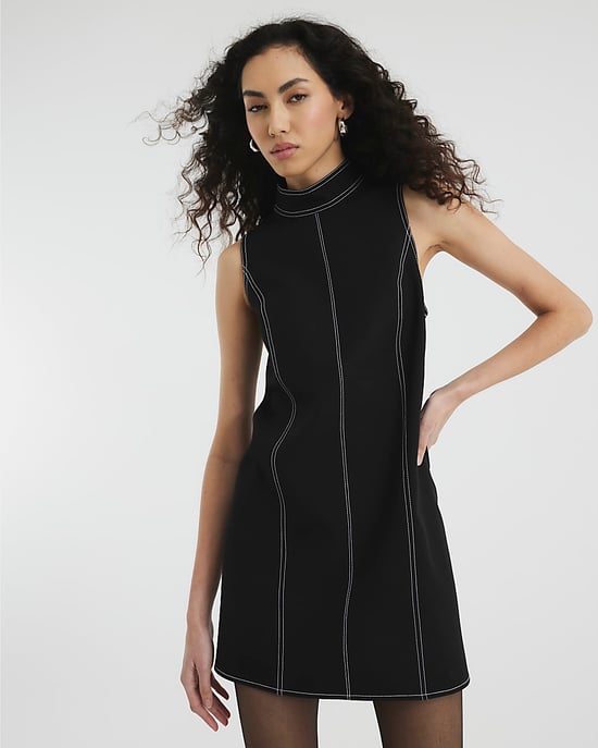 River Island Womens Mini Dress Black Sleeveless Crepe Stitch - Image 4