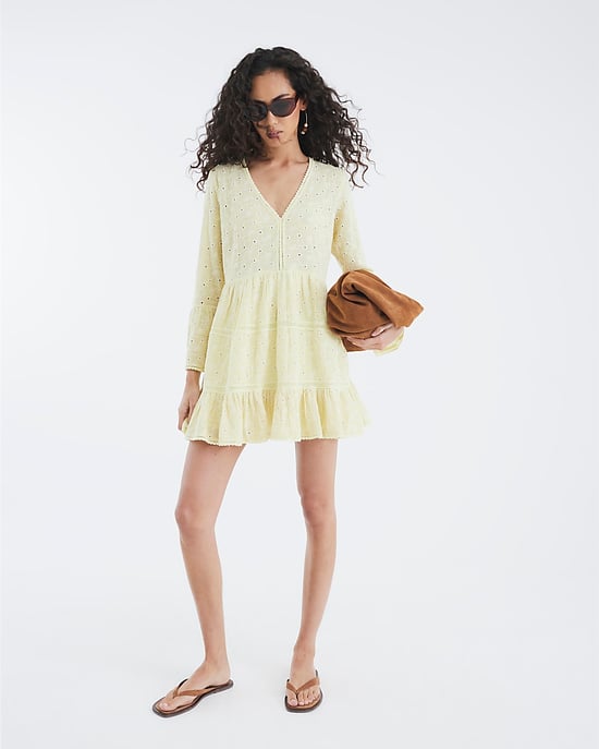 River Island Womens Beach Mini Dress Yellow Broderie Long Sleeve - Image 4