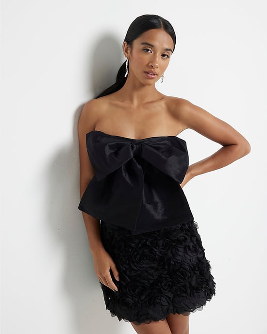 River Island Womens Mini Dress Petite Black Bandeau Bow - Image 2