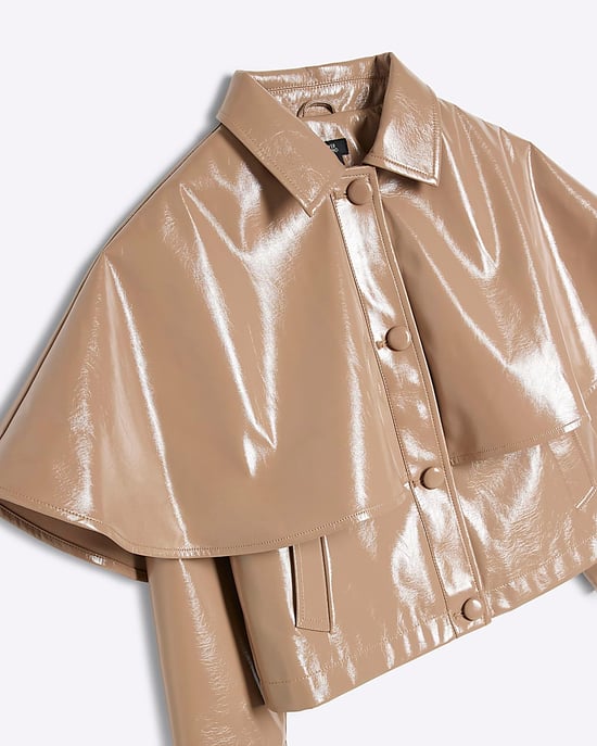 River Island Girls Cape Jacket Beige Faux Leather - Image 3