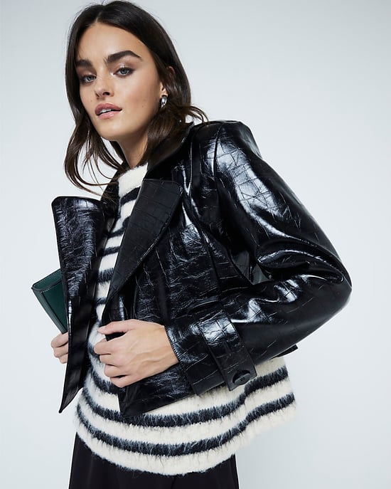 River Island Womens Trench Coat Black Faux Leather Cropped - Image 3