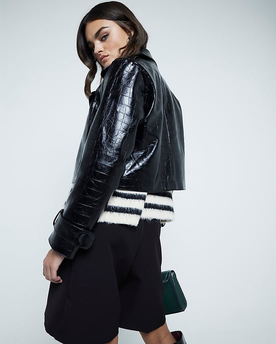 River Island Womens Trench Coat Black Faux Leather Cropped - Image 5