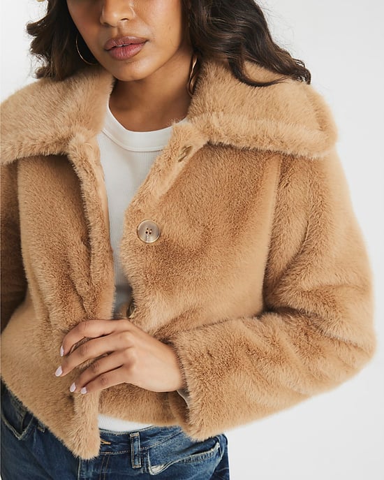 River Island Womens Jacket Petite Beige Faux Fur Button Up - Image 3