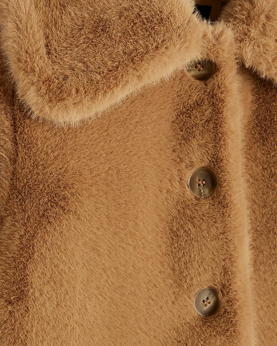 River Island Womens Jacket Petite Beige Faux Fur Button Up - Image 4