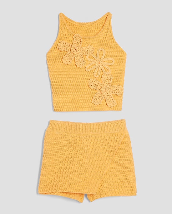 River Island Mini Girls Cami Top & Skirt Set Orange Crochet Floral - Image 1