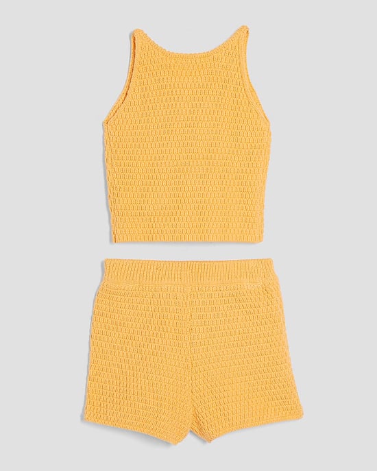 River Island Mini Girls Cami Top & Skirt Set Orange Crochet Floral - Image 2