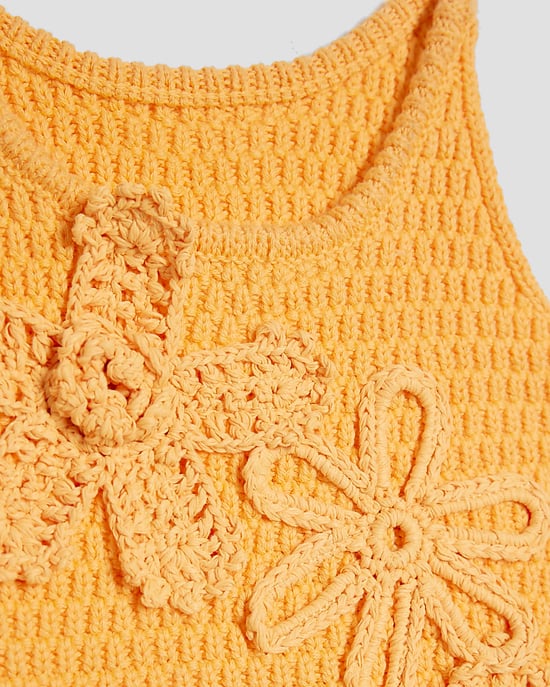River Island Mini Girls Cami Top & Skirt Set Orange Crochet Floral - Image 3