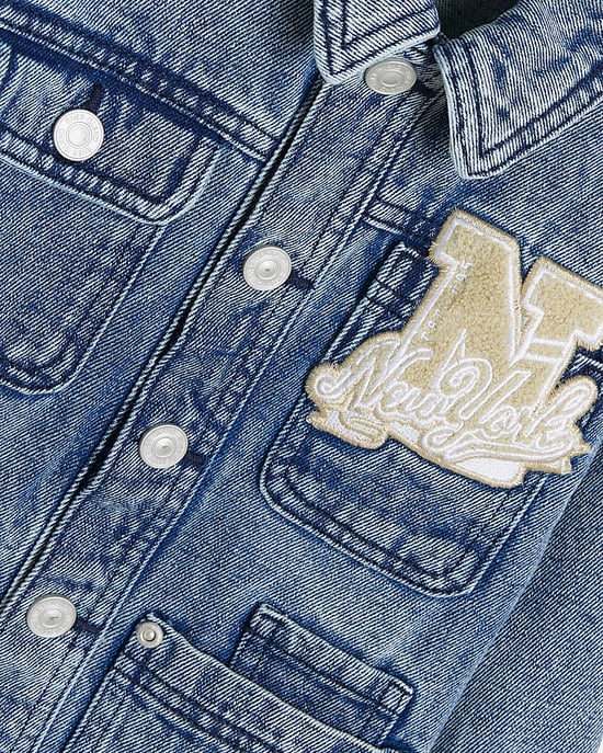 River Island Mini Boys Denim Jacket Blue Badged - Image 3