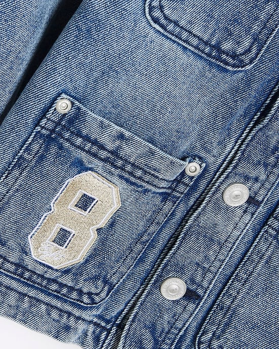 River Island Mini Boys Denim Jacket Blue Badged - Image 4