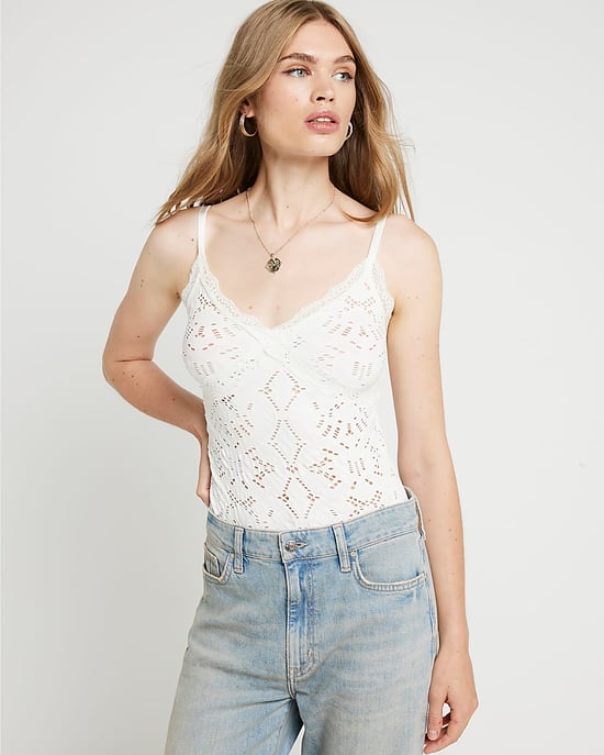 River Island Womens Bodysuit Cream Lace Seamless - Image 1
