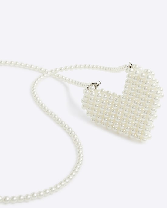 River Island Womens Crossbody Bag Cream Pearl Heart Mini - Image 2