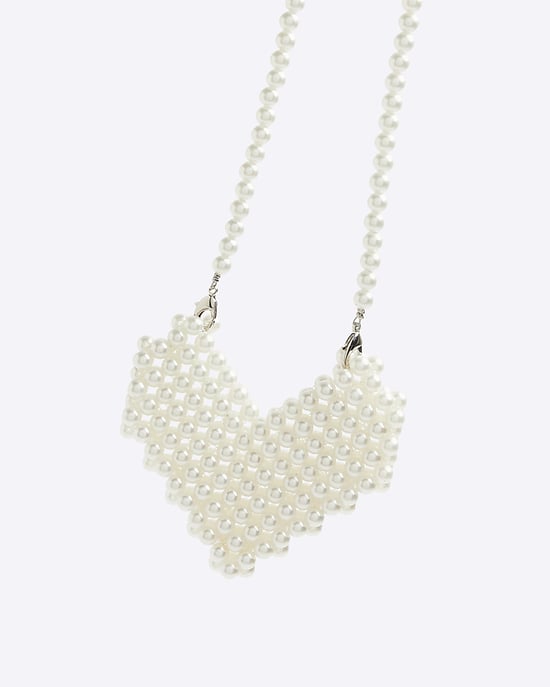 River Island Womens Crossbody Bag Cream Pearl Heart Mini - Image 3