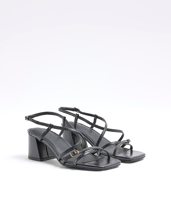 River Island Womens Strappy Sandals Black Wide Fit Block Heel