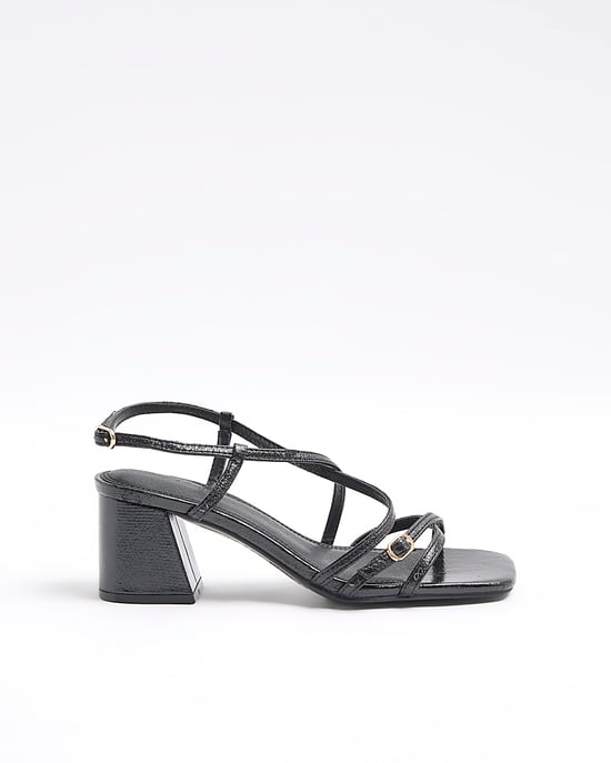 River Island Womens Strappy Sandals Black Wide Fit Block Heel