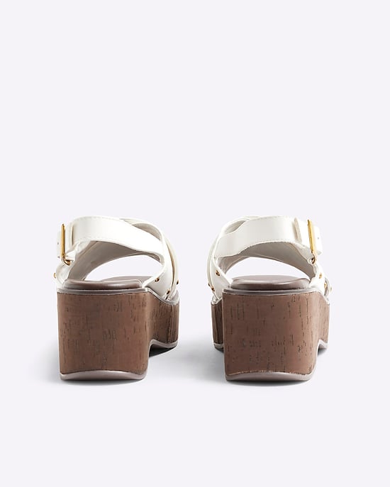 River Island Womens Wedge Sandals White Wide Fit Cross Strap - Image 3