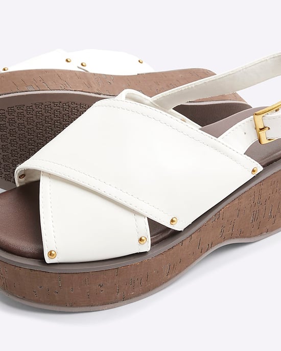 River Island Womens Wedge Sandals White Wide Fit Cross Strap - Image 4