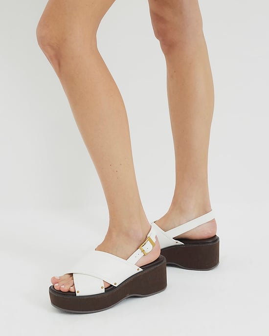 River Island Womens Wedge Sandals White Wide Fit Cross Strap - Image 5