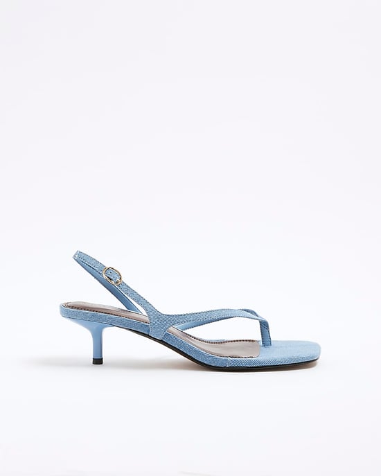 River Island Womens Heeled Sandals Blue Denim Toe Thong - Image 2