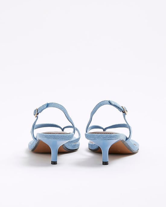 River Island Womens Heeled Sandals Blue Denim Toe Thong - Image 3