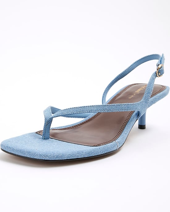 River Island Womens Heeled Sandals Blue Denim Toe Thong - Image 4