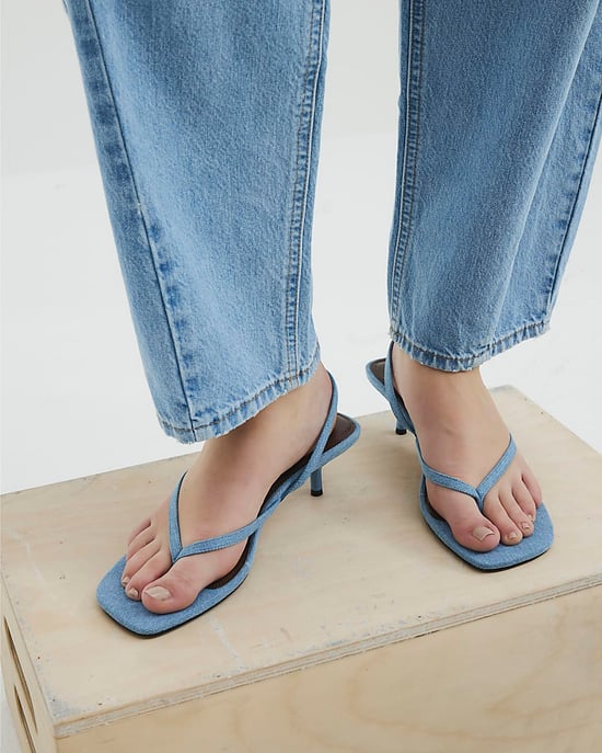 River Island Womens Heeled Sandals Blue Denim Toe Thong - Image 5