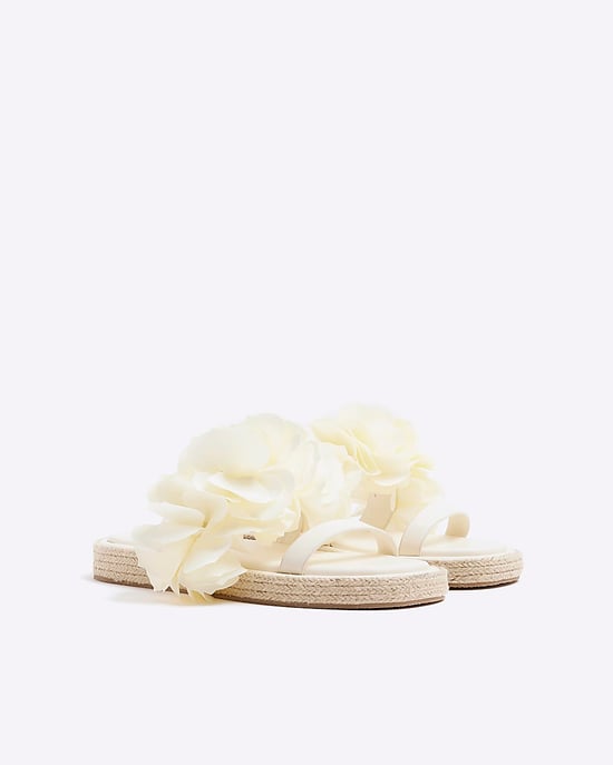 River Island Womens Flatform Sandals Cream Flower - Image 1