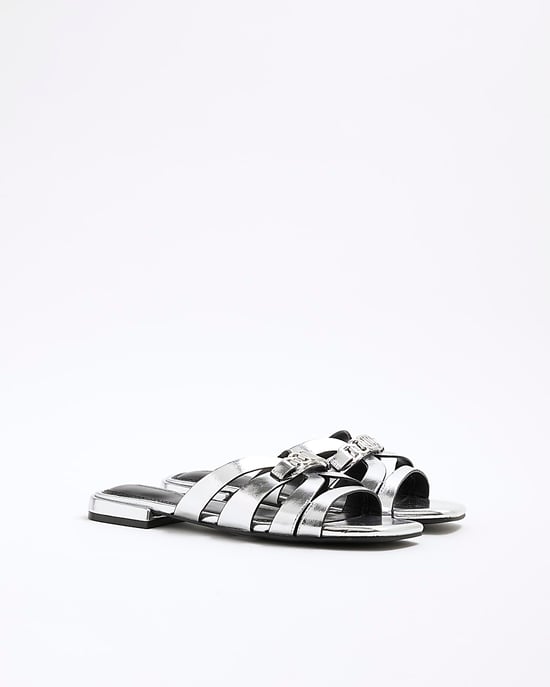 River Island Womens Mule Sandals Silver Strappy - Image 1