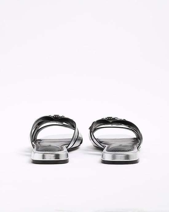 River Island Womens Mule Sandals Silver Strappy - Image 3
