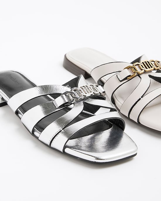 River Island Womens Mule Sandals Silver Strappy - Image 4